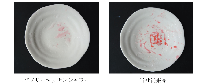 バブリーキッチンシャワーの汚れ落ち試験結果