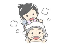 入浴介護をする女性のイラスト