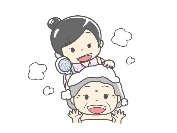 入浴介護をする女性のイラスト