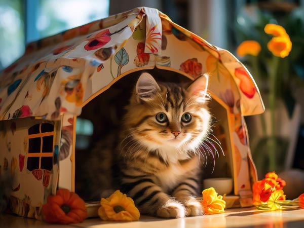 テントに入っている猫