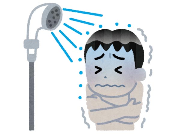冷たいシャワーを浴びる人のイラスト