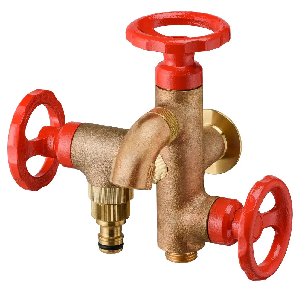 三口横水栓ウォーターワークス（鋳肌・レッドハンドル） | 商品情報