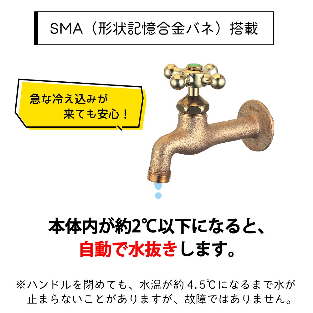 凍結しそうな温度になると自動で水抜きする、水生活製作所の外水栓「凍結防止水栓」
