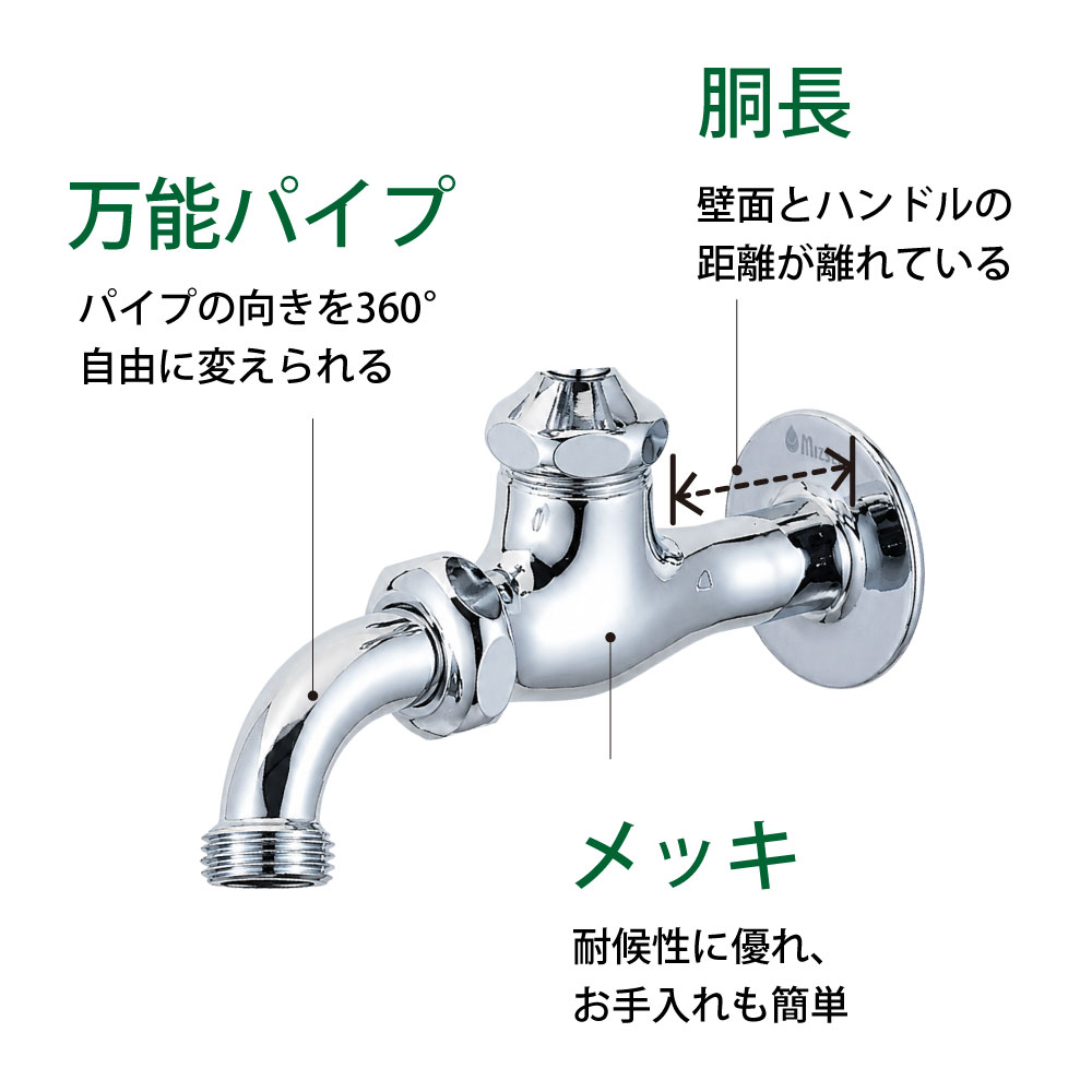 万能ホーム胴長水栓の特長(メッキ)