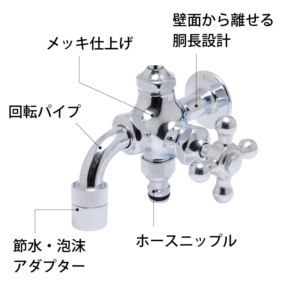 二口万能胴長水栓（メッキ）の特長
