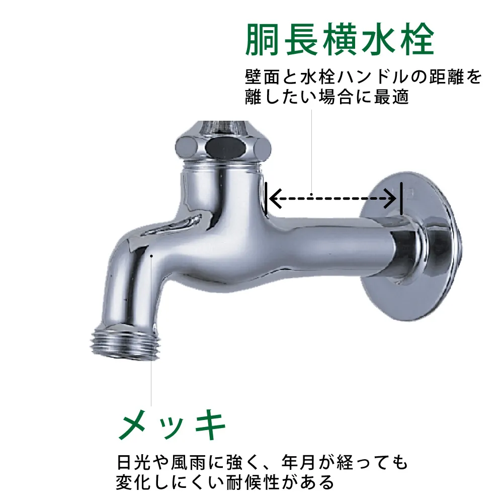 水生活製作所の外水栓「胴長横水栓（メッキ）」_製品特長
