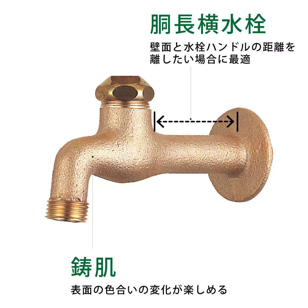 水生活製作所の外水栓「胴長横水栓（鋳肌）」_製品特長