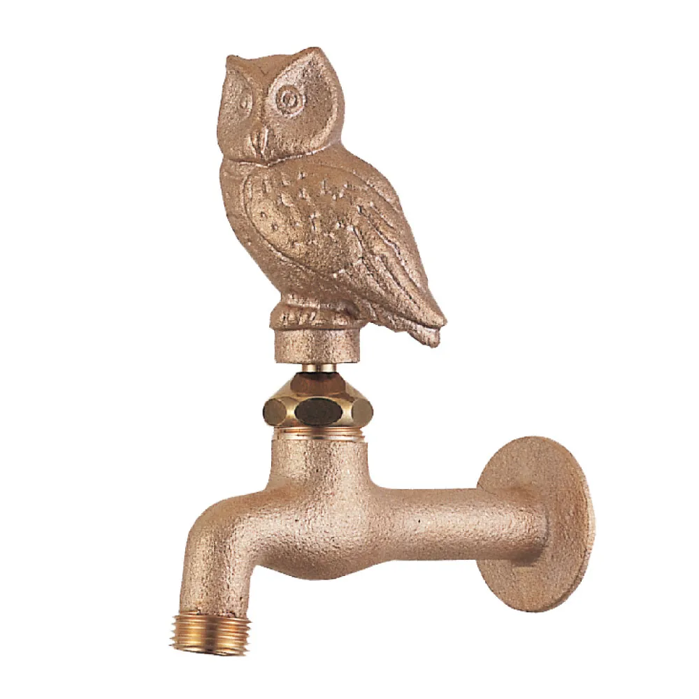 水生活製作所の外水栓「胴長横水栓(フクロウ・鋳肌) DN13-OW」_製品画像