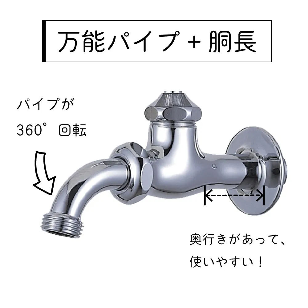 水生活製作所の外水栓「万能ホーム胴長水栓（メッキ）」_製品特長
