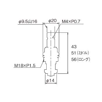 ノンライジングミニバルブ（逆回転仕様）JF-V8_寸法図面