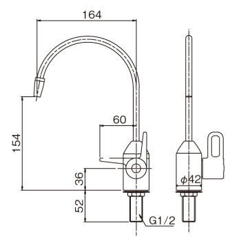 先止め式専用水栓 JF202HSP_寸法図面