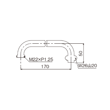 ねじ付横自在パイプ170ミリ HP17N_寸法図面