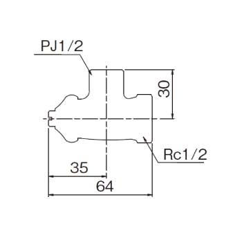 アングル形止水栓本体（D式）AS13JHD_寸法図面