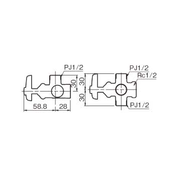 アングル分岐止水栓 AS205J_寸法図面
