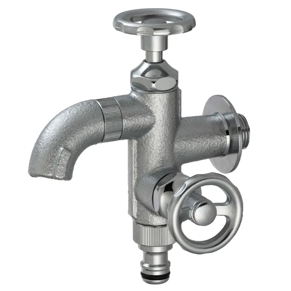 外水栓 二口横水栓ウォーターワークス ミニ（鋳肌メッキ） | 商品情報