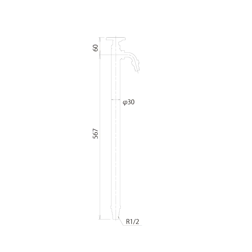 スプリンクルスリム3Dバルブハンドル 500mm 図面